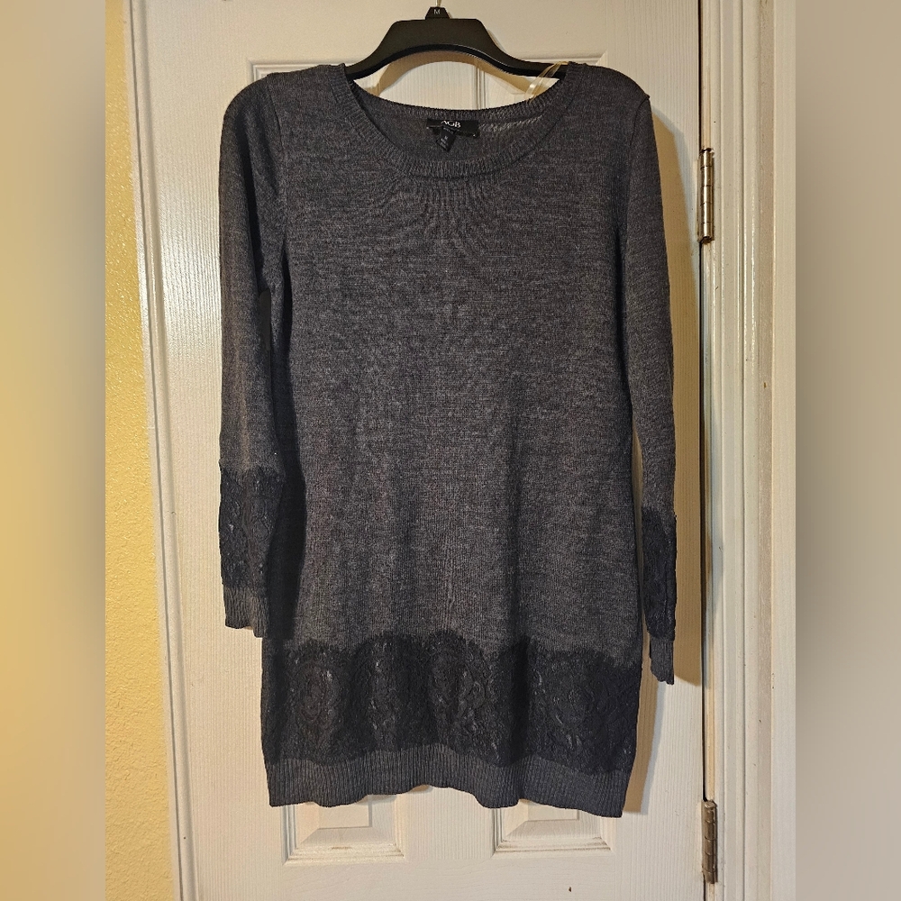 Women's Gray Sweater Dress with Lace Detail